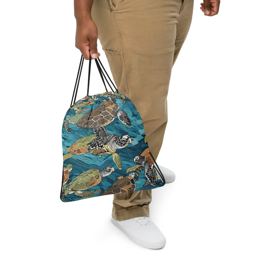 Ocean Mosaic on Drawstring Bag — Front