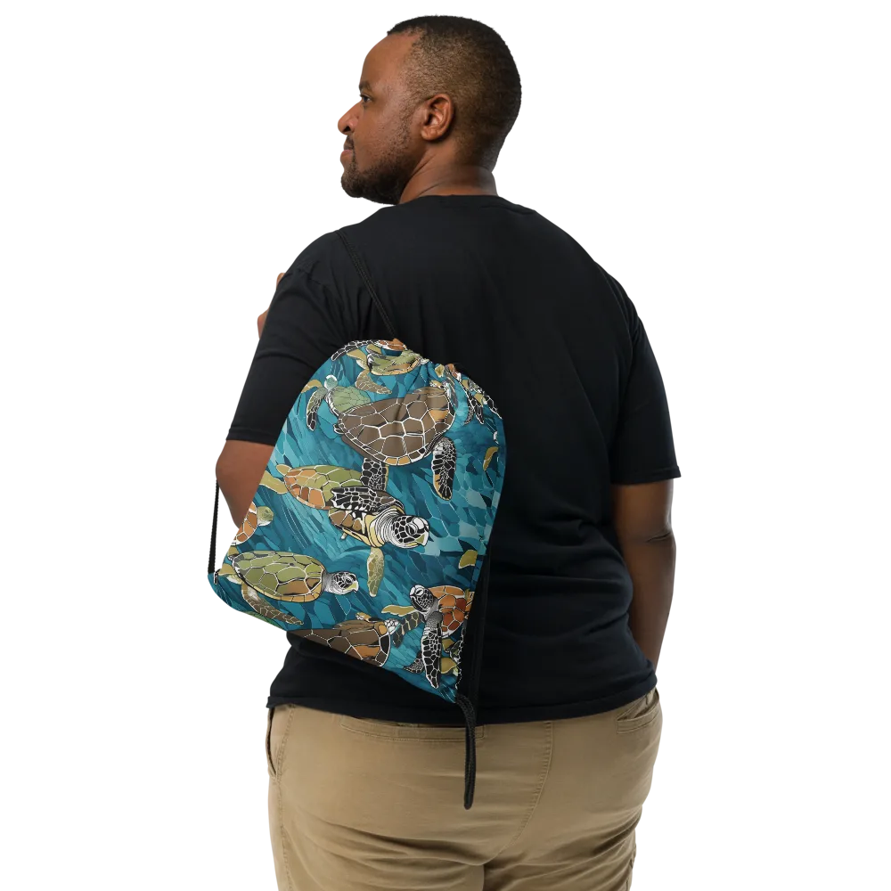 Ocean Mosaic on Drawstring Bag — Front