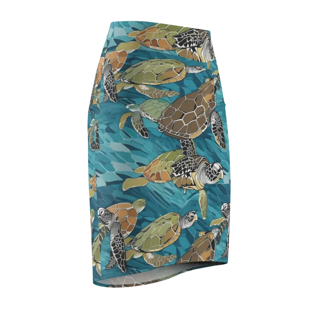 Ocean Mosaic on Pencil Skirt — Front Side