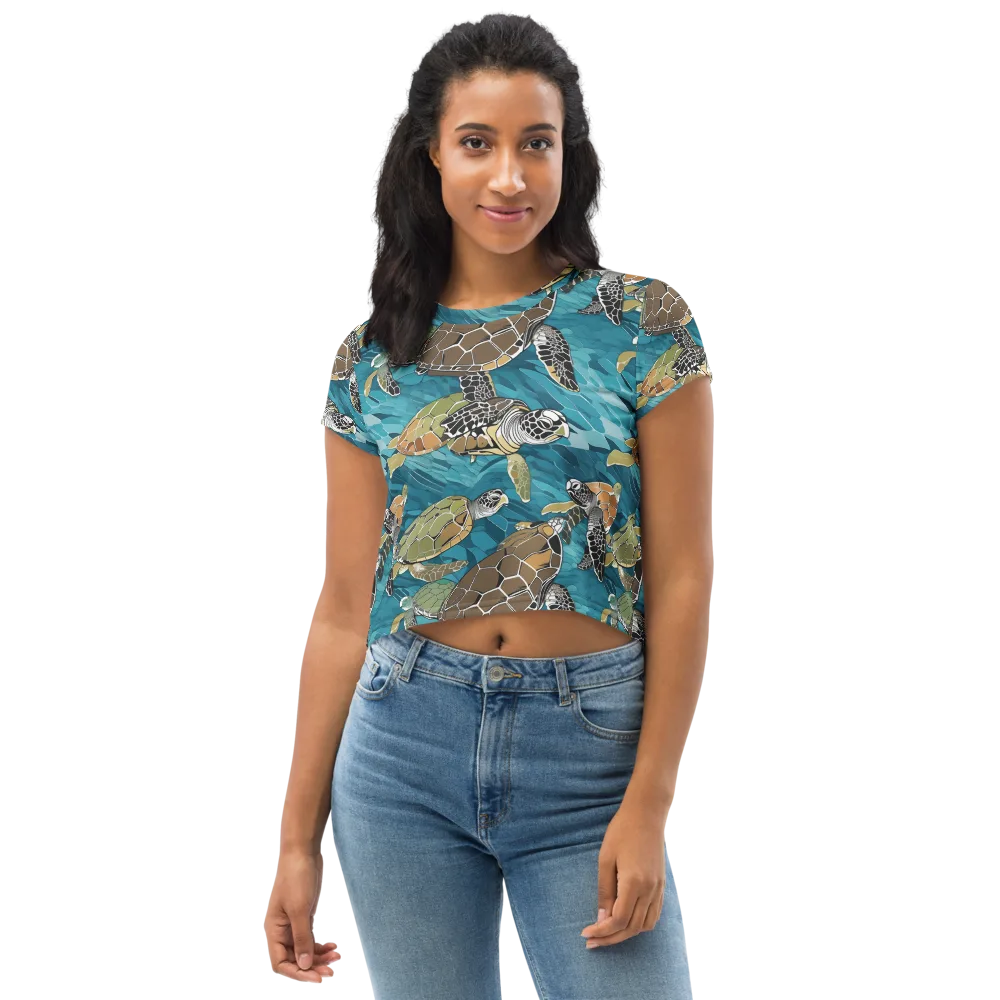 Ocean Mosaic on Crop Tee — Front