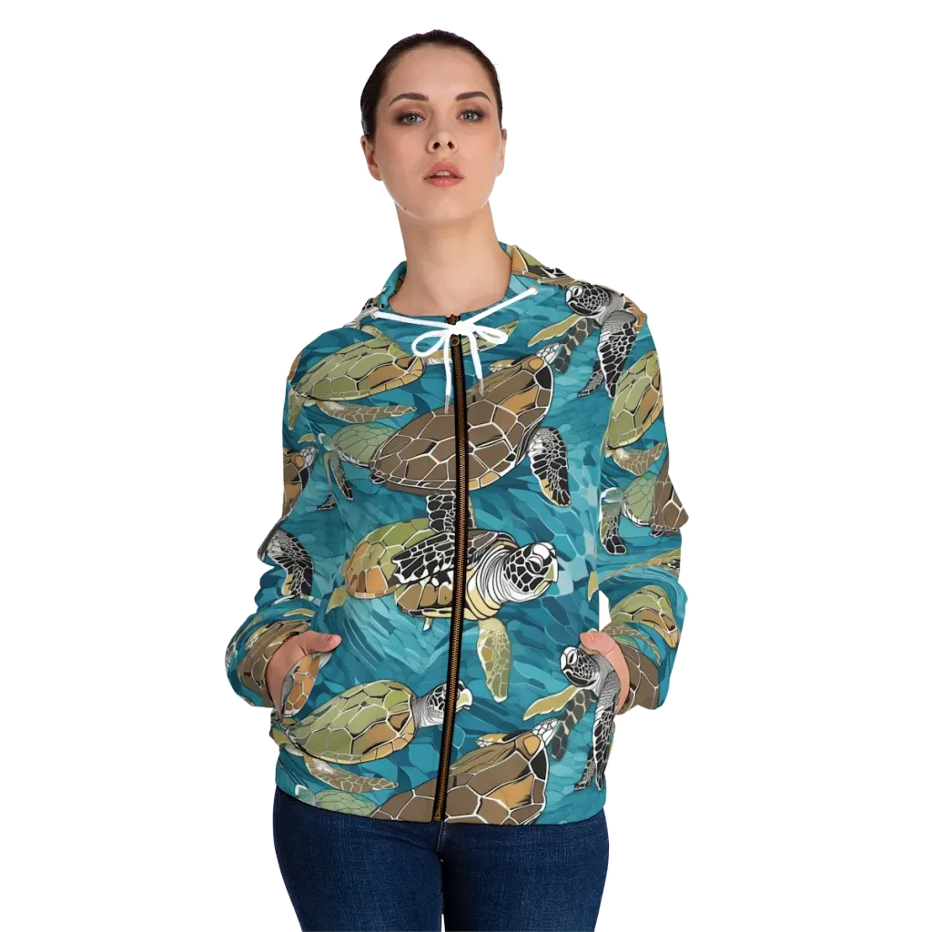 Ocean Mosaic on Women's Full-Zip Hoodie — Front On Person