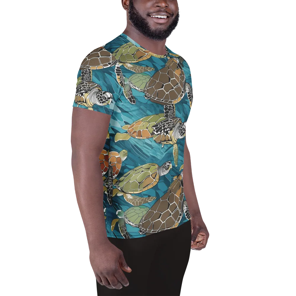 Ocean Mosaic on Men's Athletic T-Shirt — Right