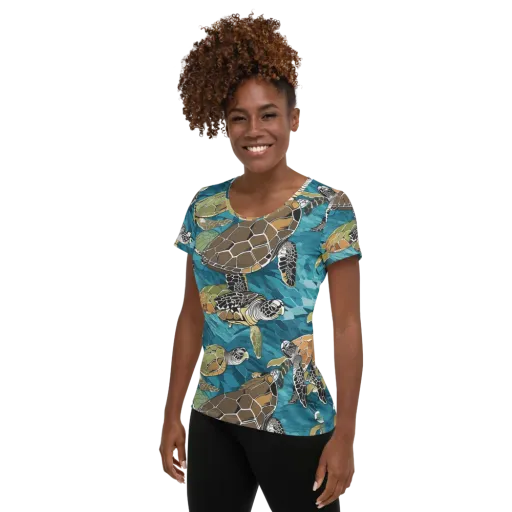 Ocean Mosaic on a Women's Athletic T-Shirt