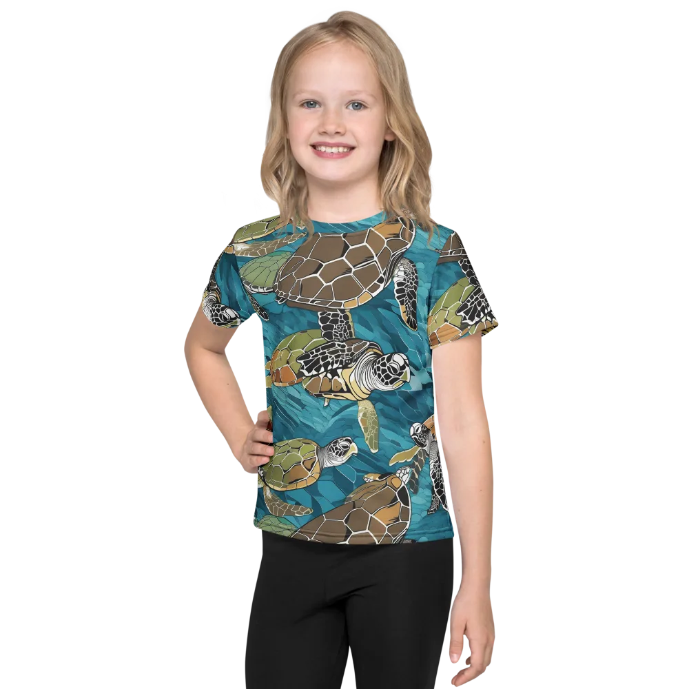 Ocean Mosaic on Kids Crew Neck T-Shirt — Front