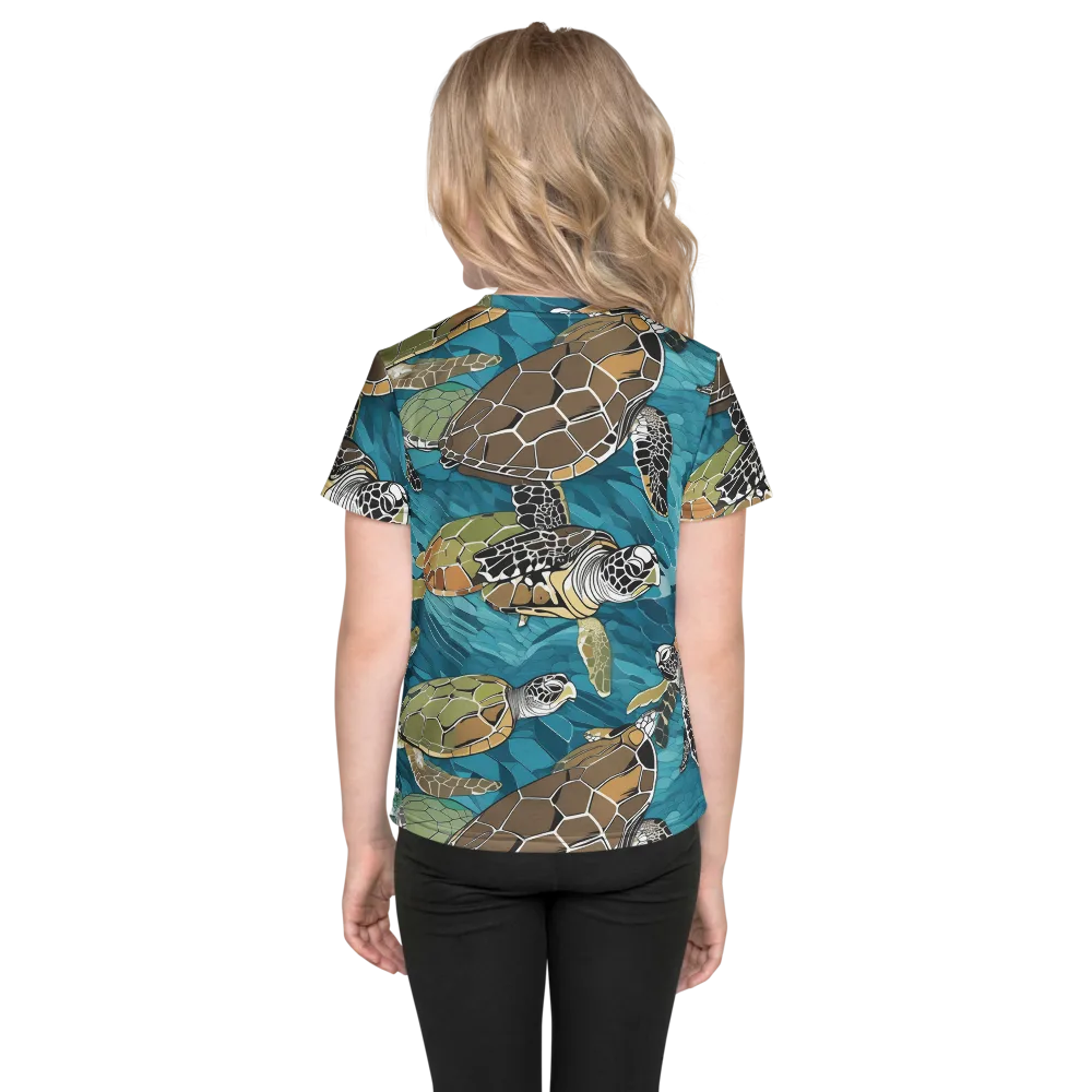 Ocean Mosaic on Kids Crew Neck T-Shirt — Back
