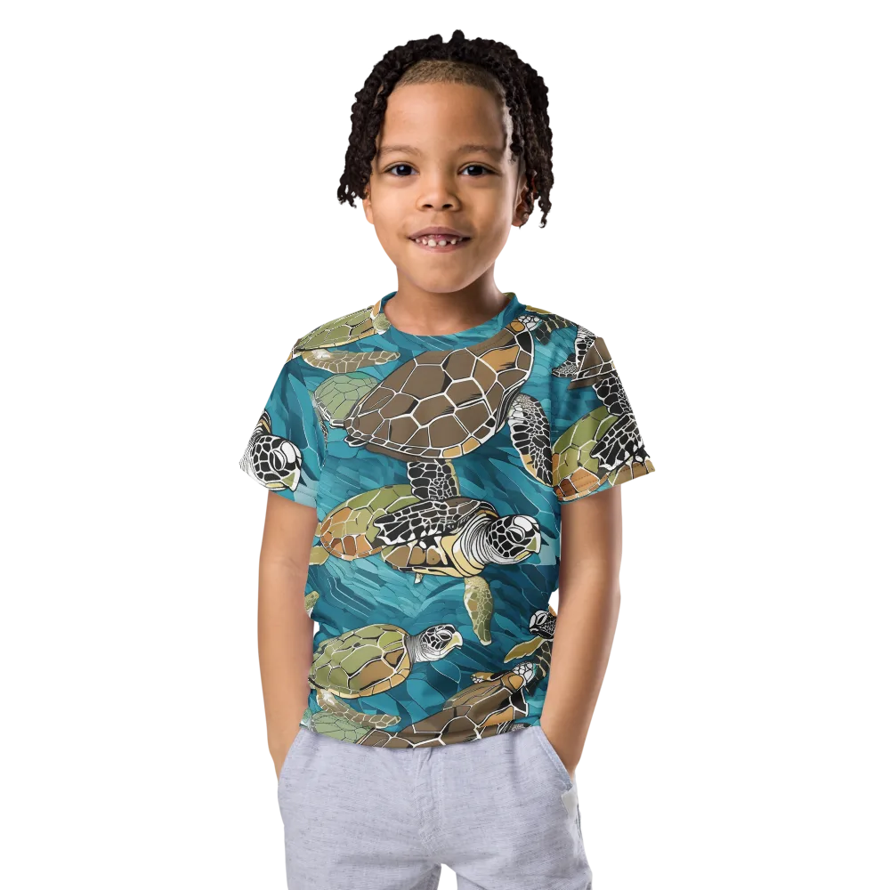 Ocean Mosaic on Kids Crew Neck T-Shirt — Front