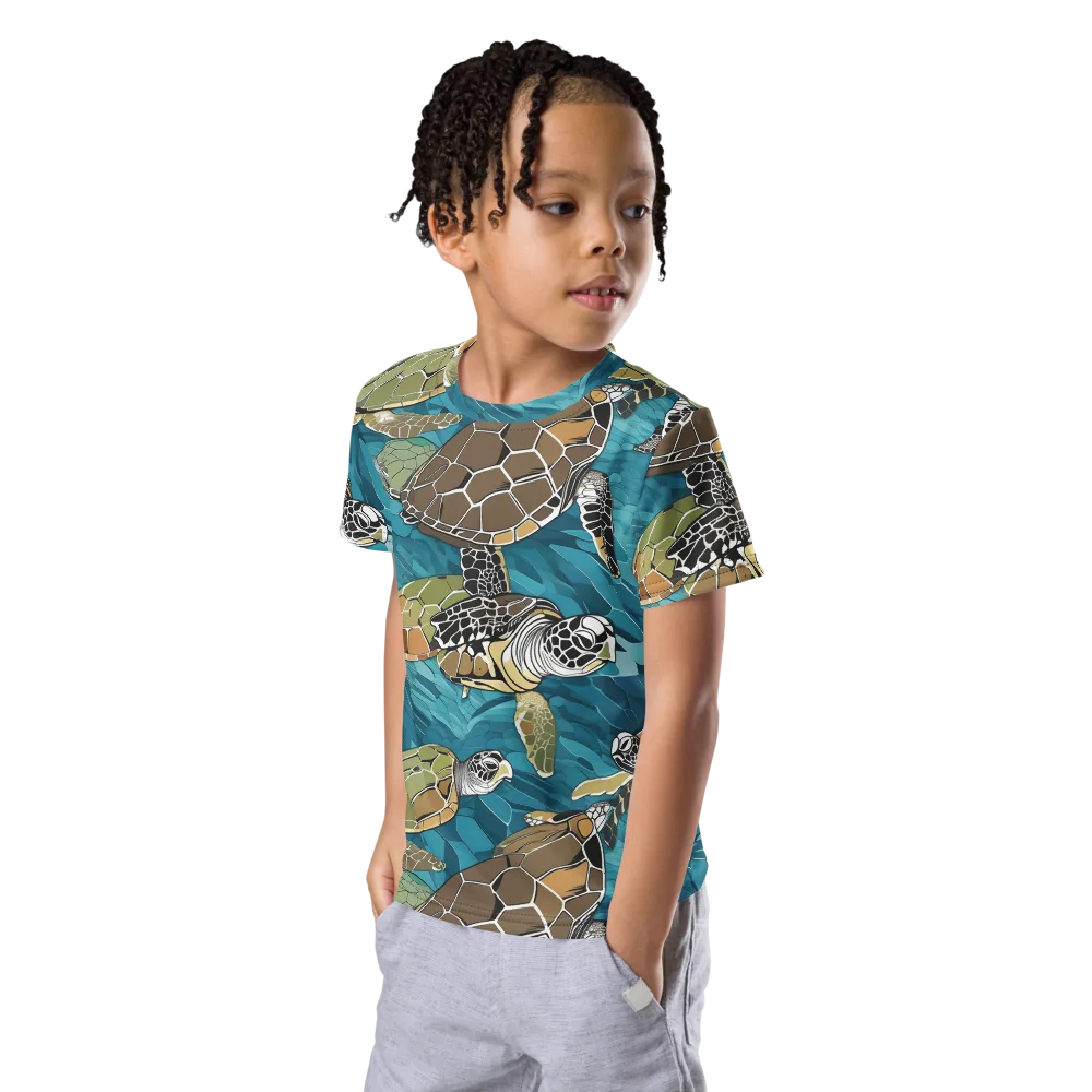 Ocean Mosaic on Kids Crew Neck T-Shirt — Left Front