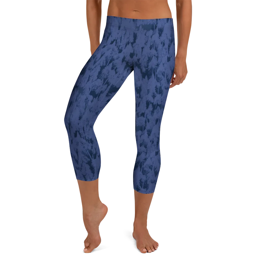 Midnight Fir on Capri Leggings — Front
