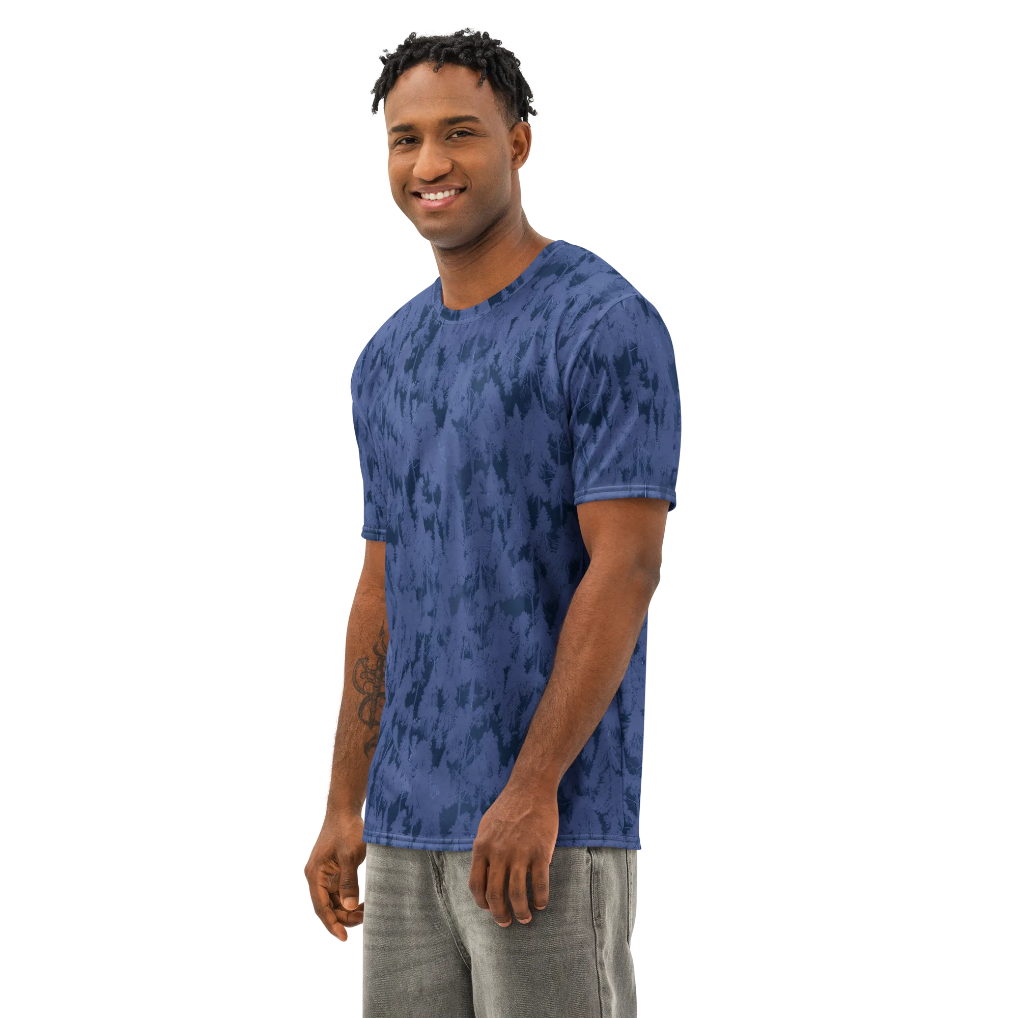 Midnight Fir on Men's Cotton Crew Neck T-Shirt — Left Front