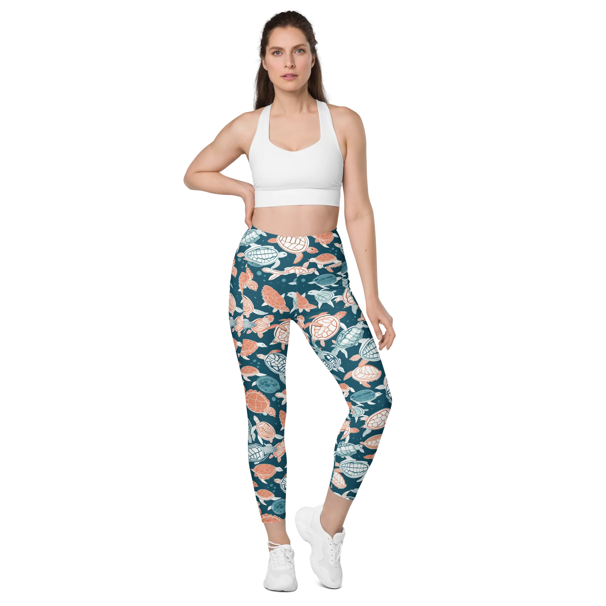 Shells At Sea on Leggings with Pockets — Front