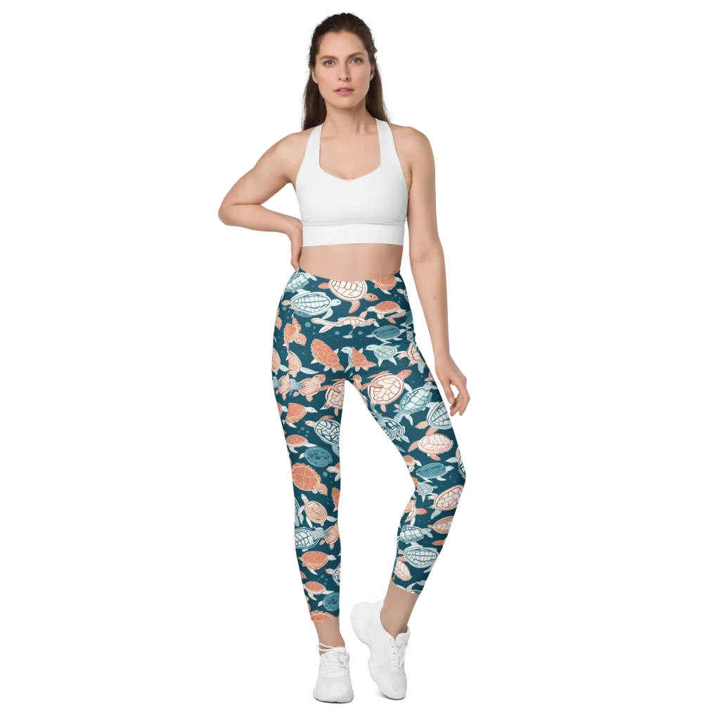 Shells At Sea on Leggings with Pockets — Front