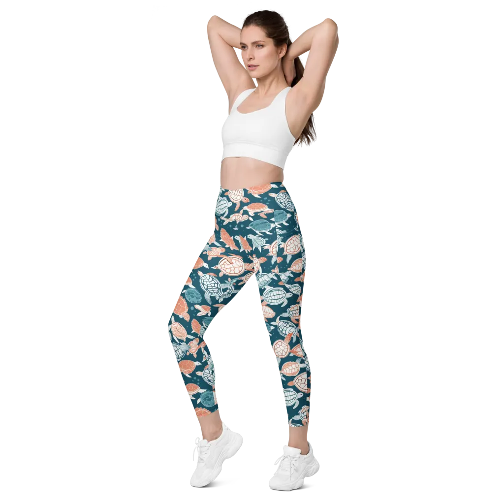 Shells At Sea on Leggings with Pockets — Left Front