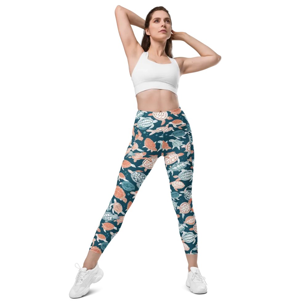 Shells At Sea on Leggings with Pockets — Front