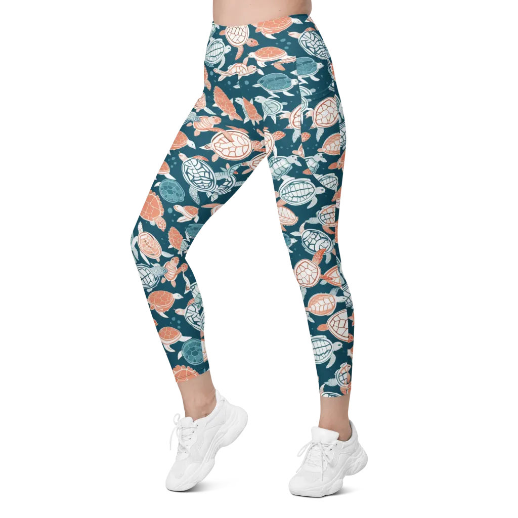 Shells At Sea on Leggings with Pockets — Left Front