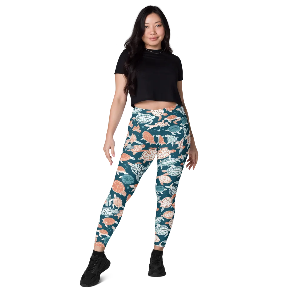 Shells At Sea on Leggings with Pockets — Front