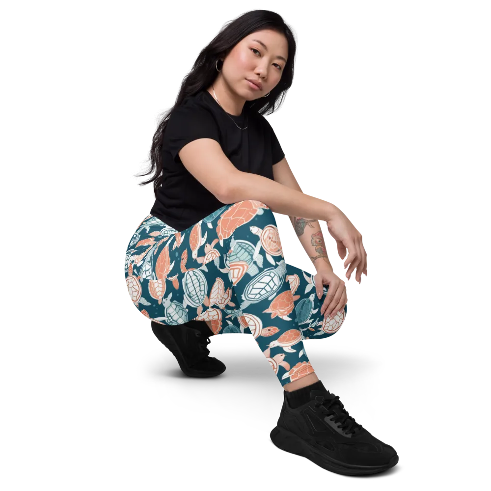Shells At Sea on Leggings with Pockets — Right Front
