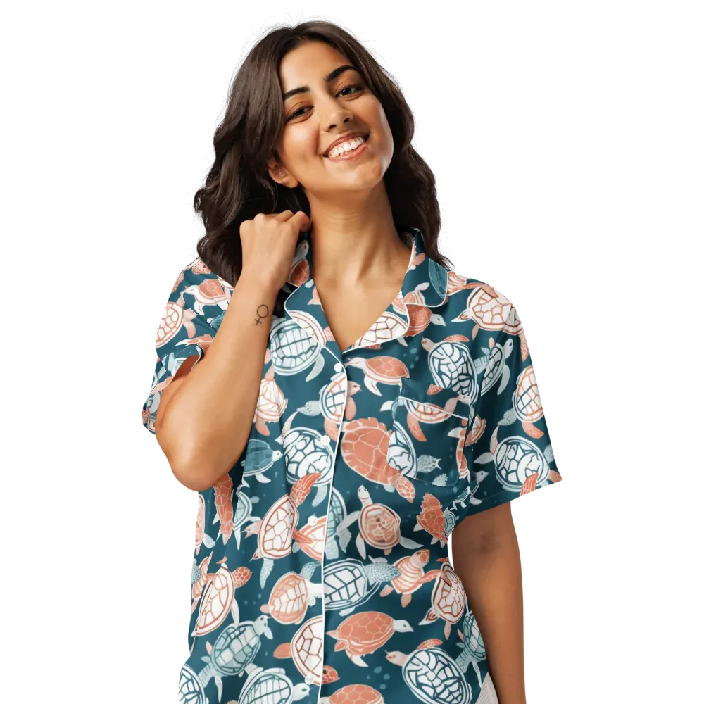 Shells At Sea on Women's Short Sleeve Pajama Top — Front
