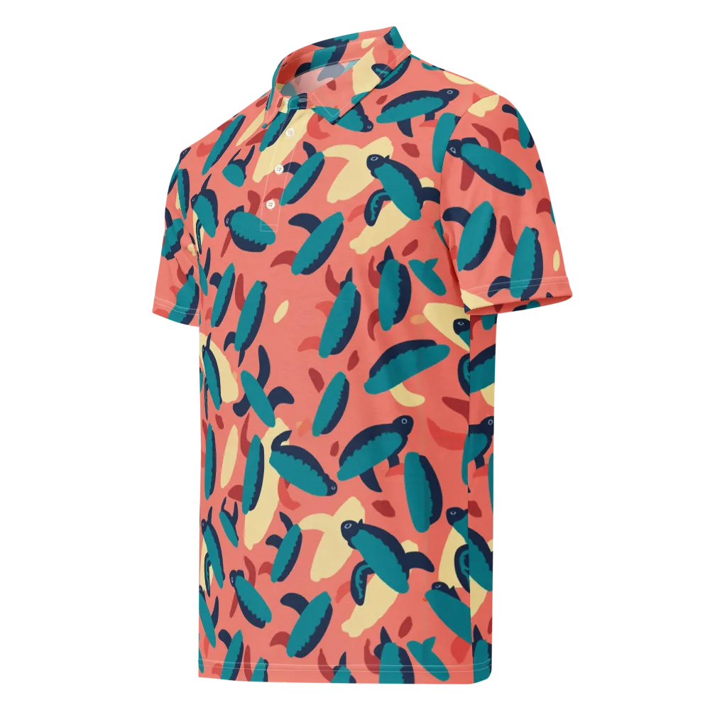 Turquoise Tides on Men's Slim Fit Polo Shirt — Left Front