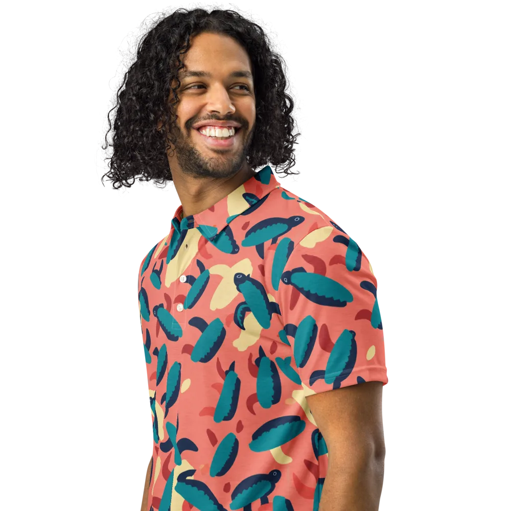 Turquoise Tides on Men's Slim Fit Polo Shirt — Left Front