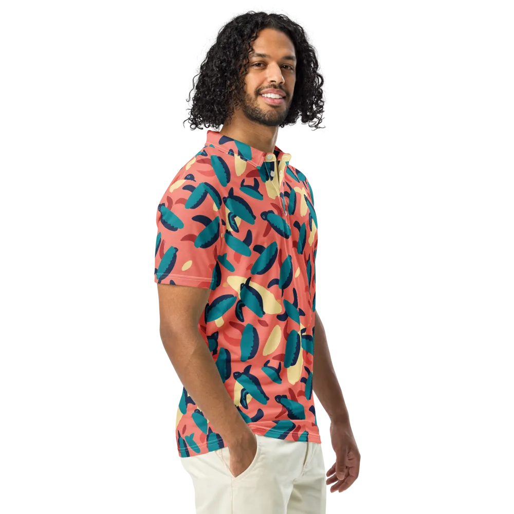 Turquoise Tides on Men's Slim Fit Polo Shirt — Right Front