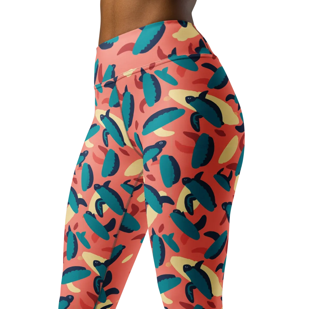 Turquoise Tides on Yoga Leggings — Left Front