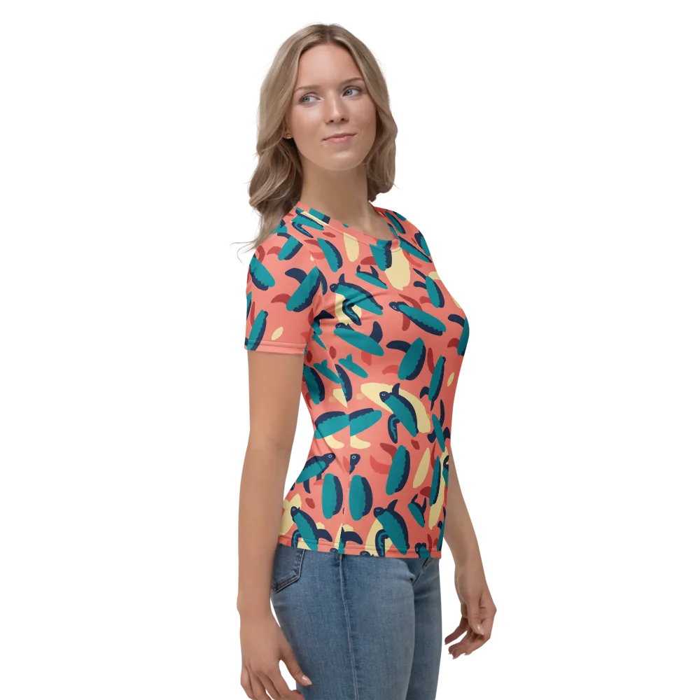 Turquoise Tides on Women's Crew Neck T-Shirt — Right