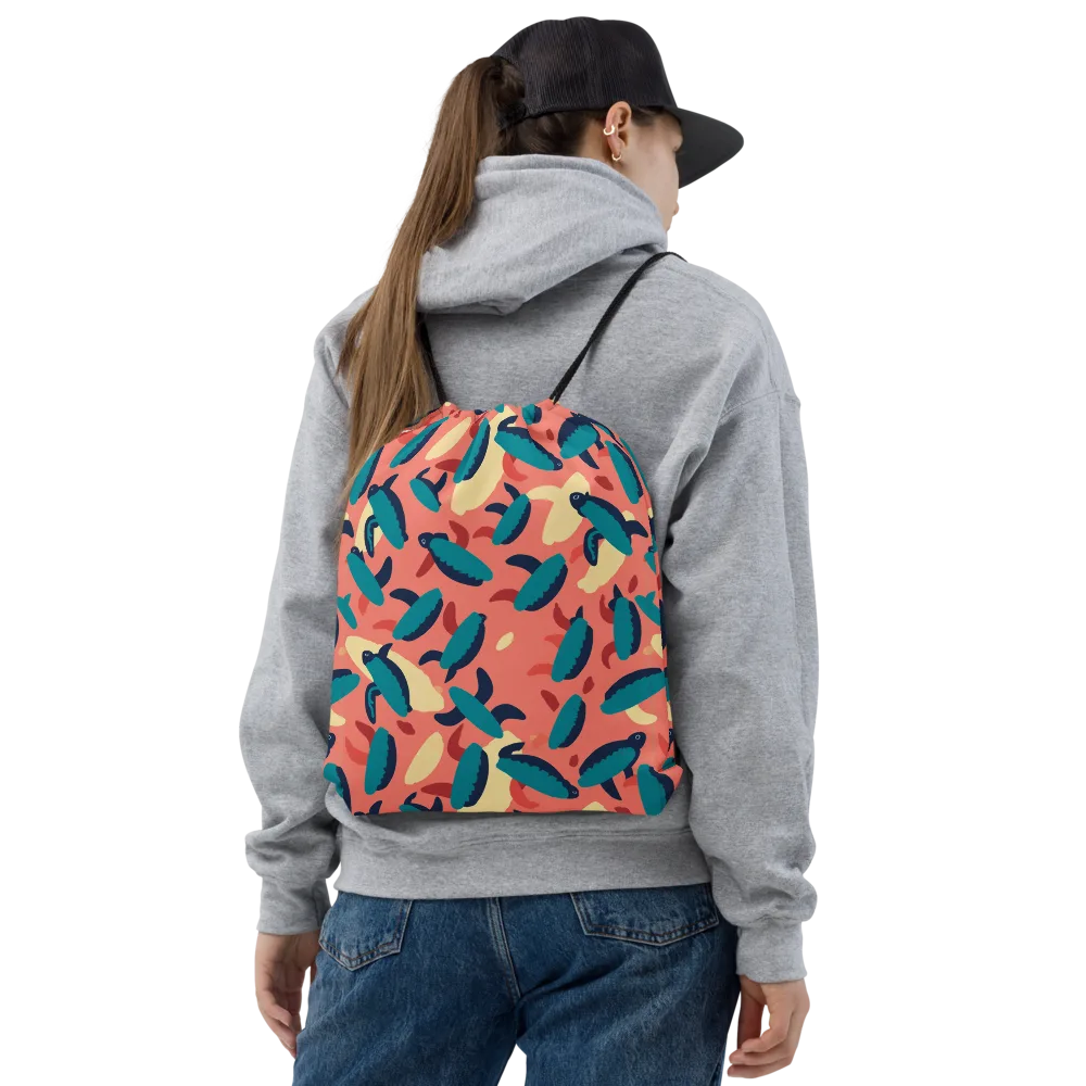 Turquoise Tides on Drawstring Bag — Front