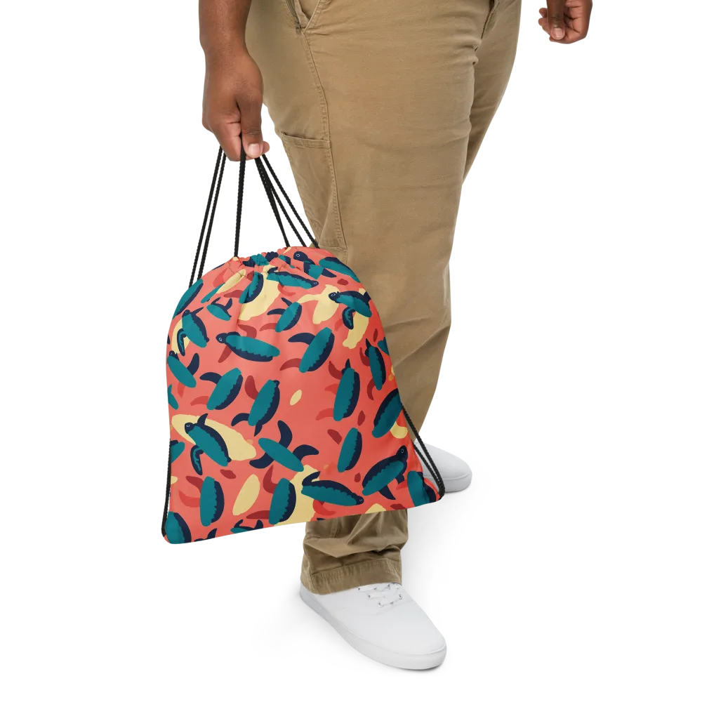 Turquoise Tides on Drawstring Bag — Front