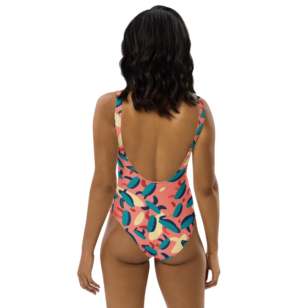 Turquoise Tides on One-Piece Swimsuit — Back