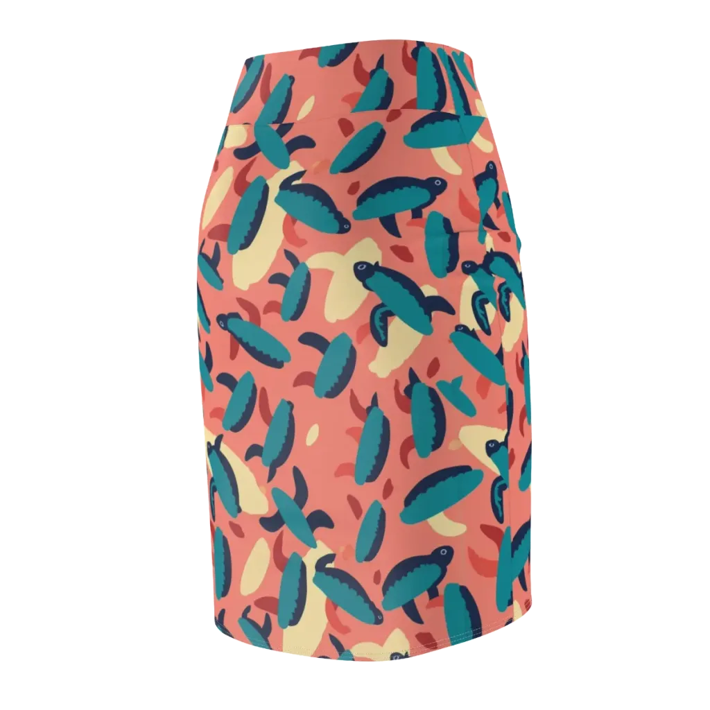Turquoise Tides on Pencil Skirt — Back Side