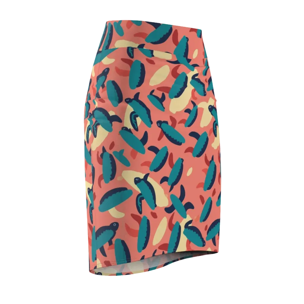 Turquoise Tides on Pencil Skirt — Front Side