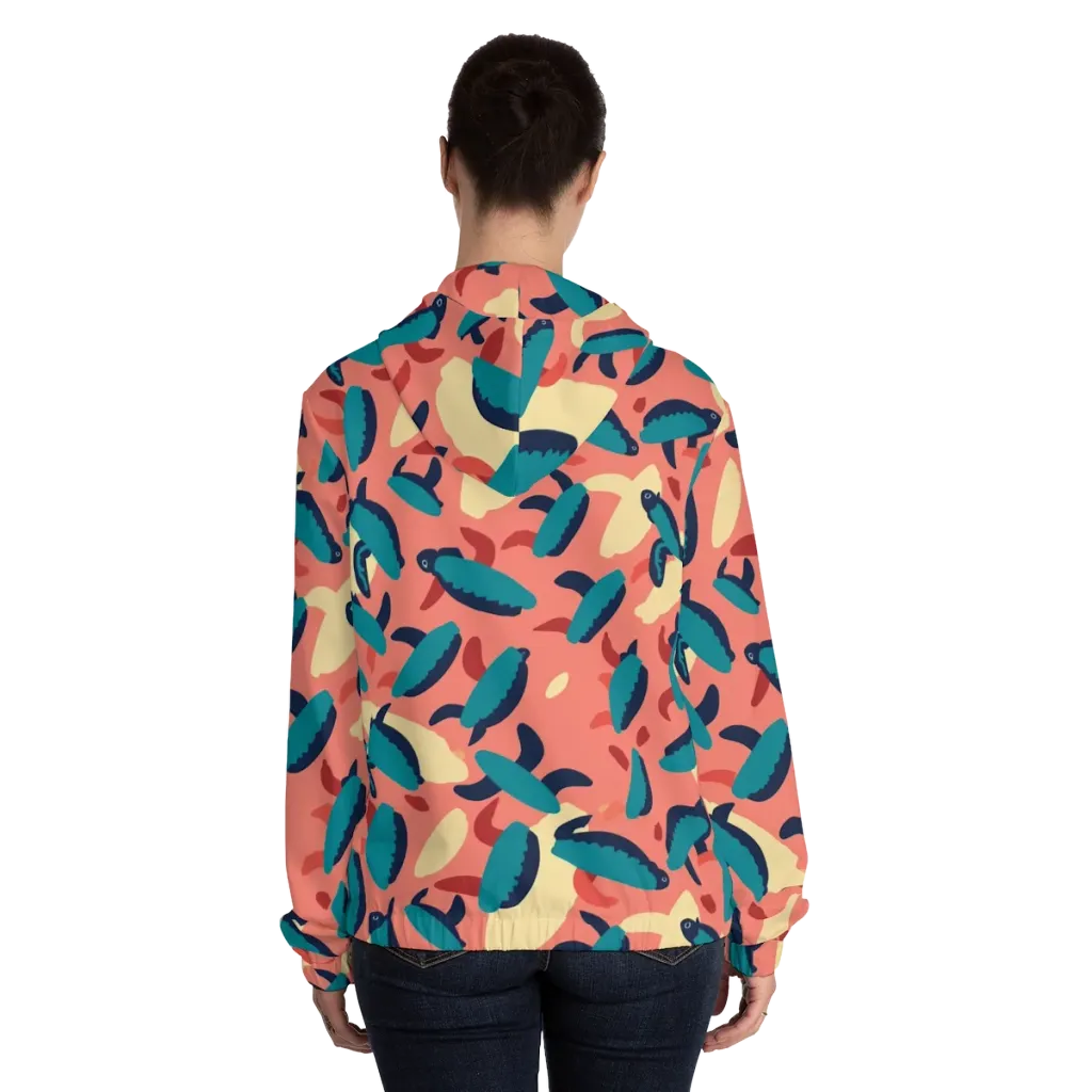 Turquoise Tides on Women's Full-Zip Hoodie — Back On Person