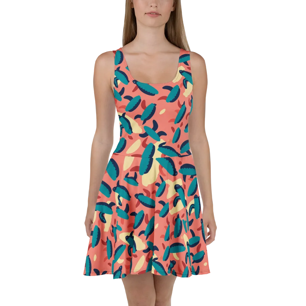 Turquoise Tides on Skater Dress — Front