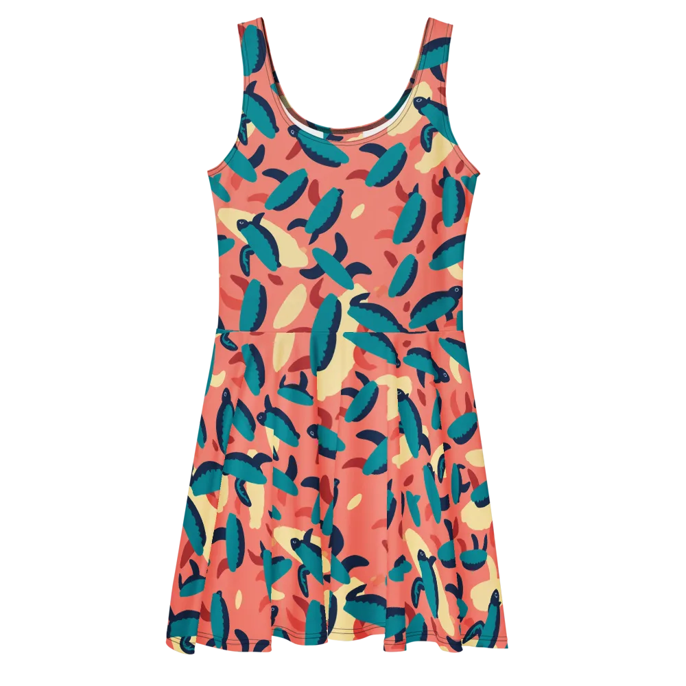 Turquoise Tides on Skater Dress — Front