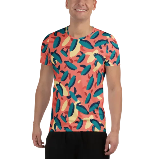 Turquoise Tides on a Men's Athletic T-Shirt