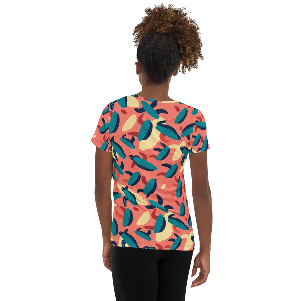 Turquoise Tides on Women's Athletic T-Shirt — Back