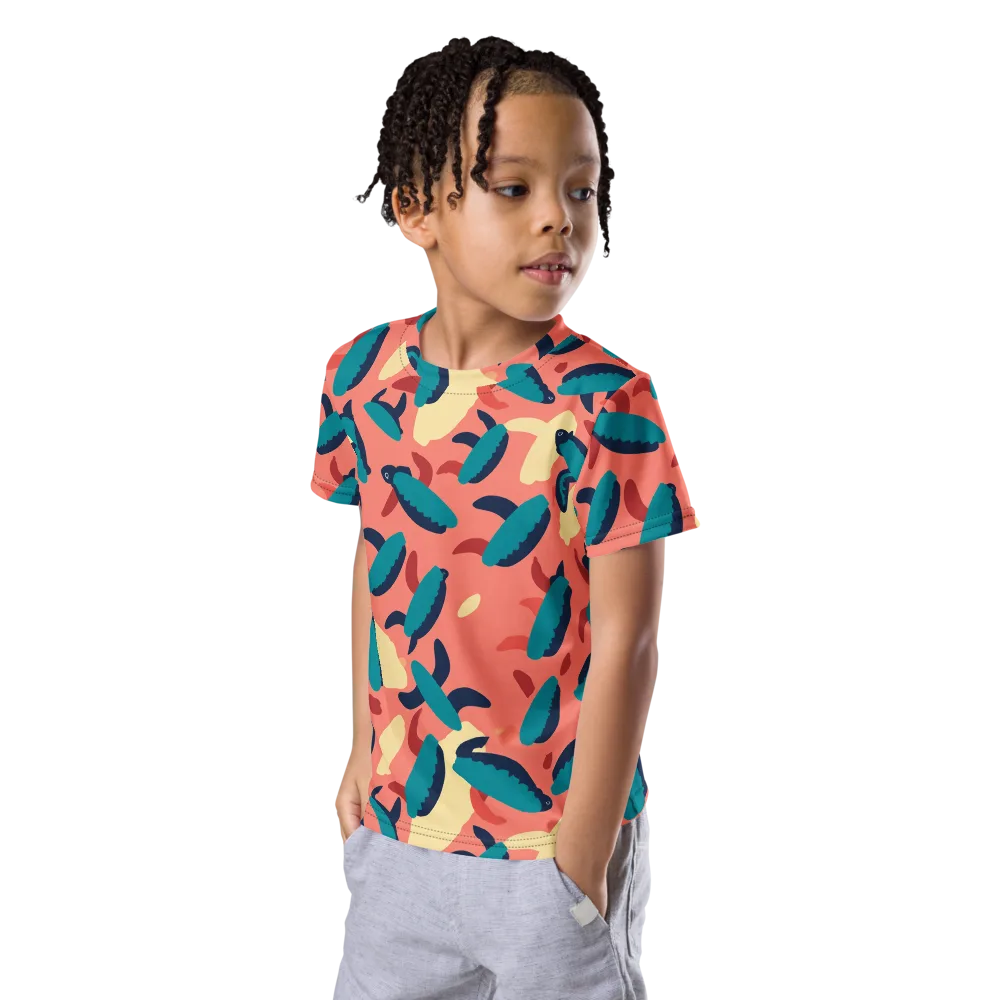 Turquoise Tides on Kids Crew Neck T-Shirt — Left Front