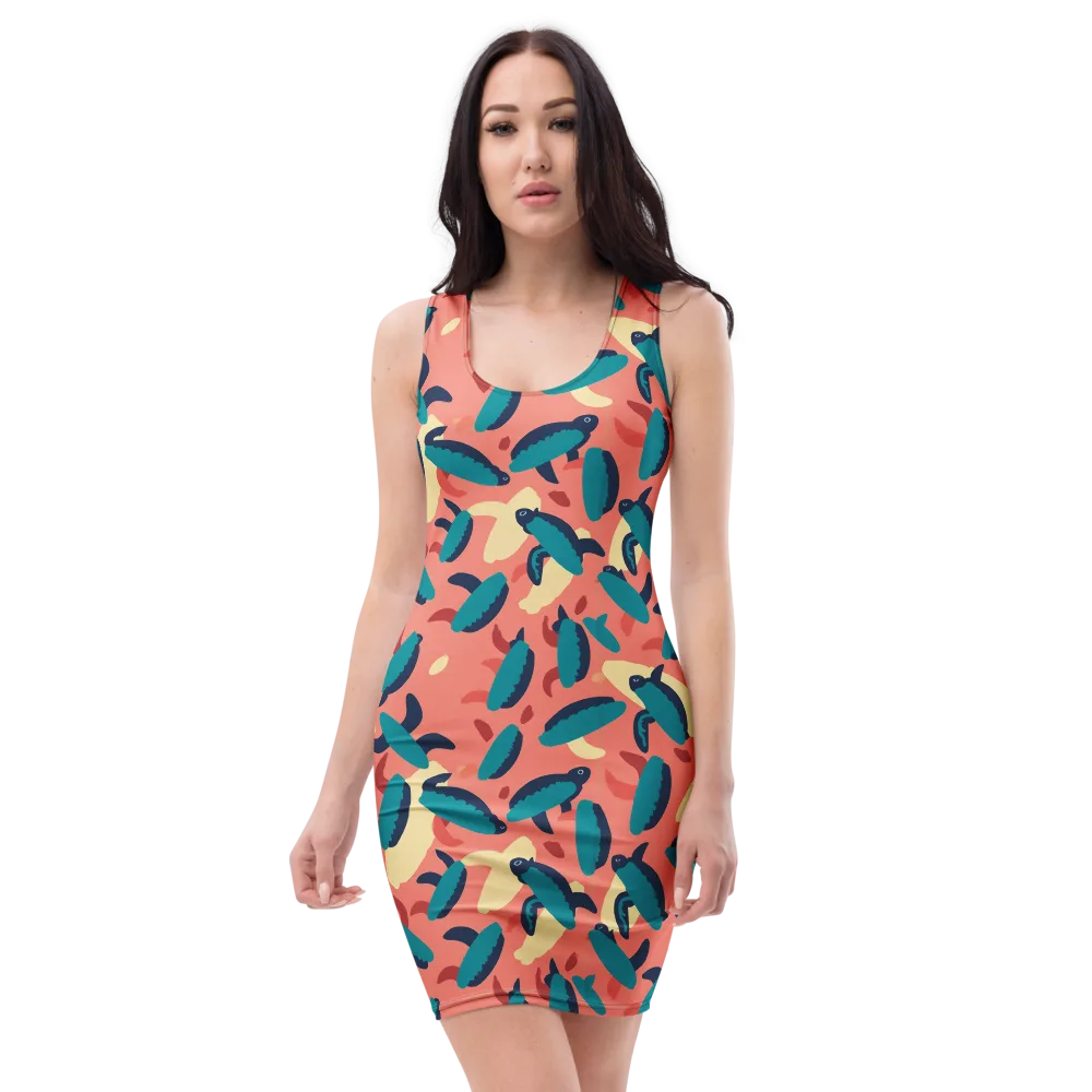 Turquoise Tides on Bodycon Dress — Front