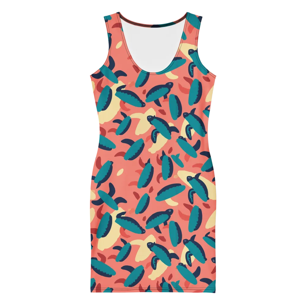 Turquoise Tides on Bodycon Dress — Front