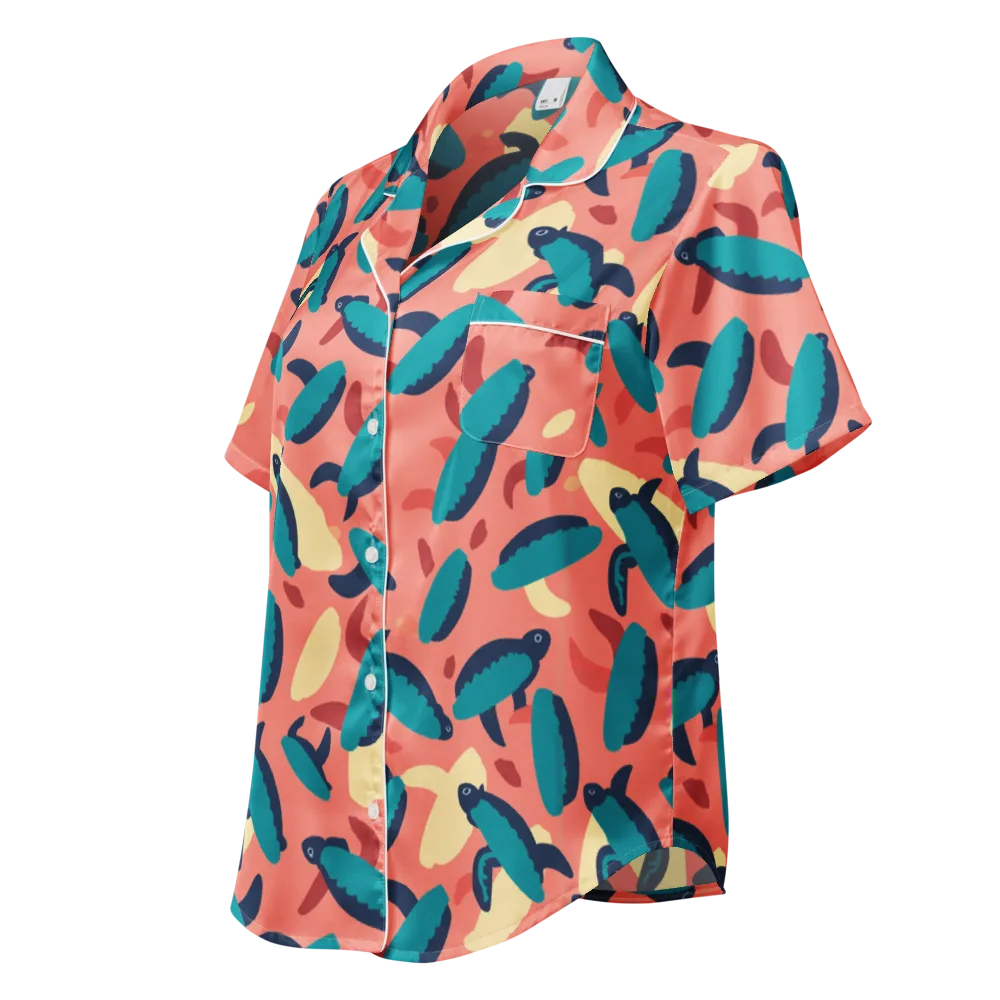 Turquoise Tides on Women's Short Sleeve Pajama Top — Left Front