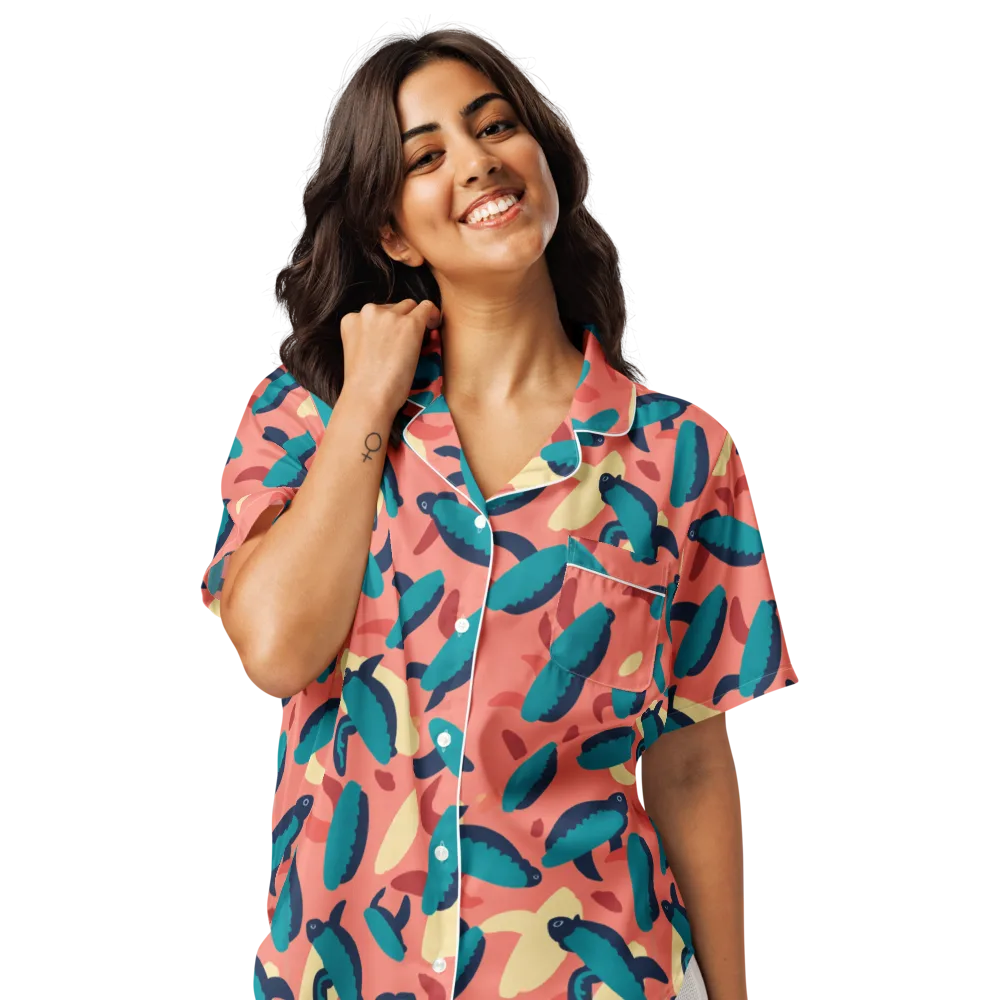 Turquoise Tides on Women's Short Sleeve Pajama Top — Front