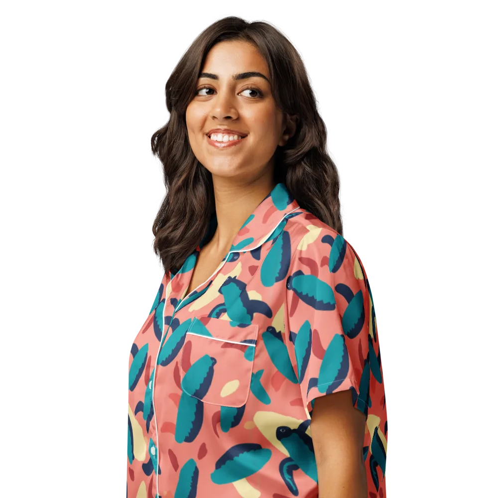 Turquoise Tides on Women's Short Sleeve Pajama Top — Left Front