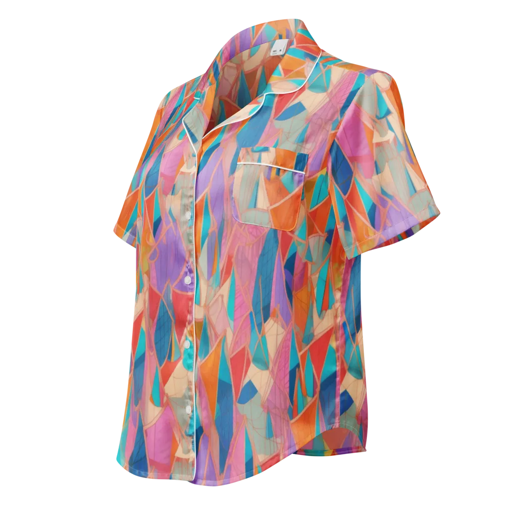 Chromatic Drapery on Women's Short Sleeve Pajama Top — Left Front