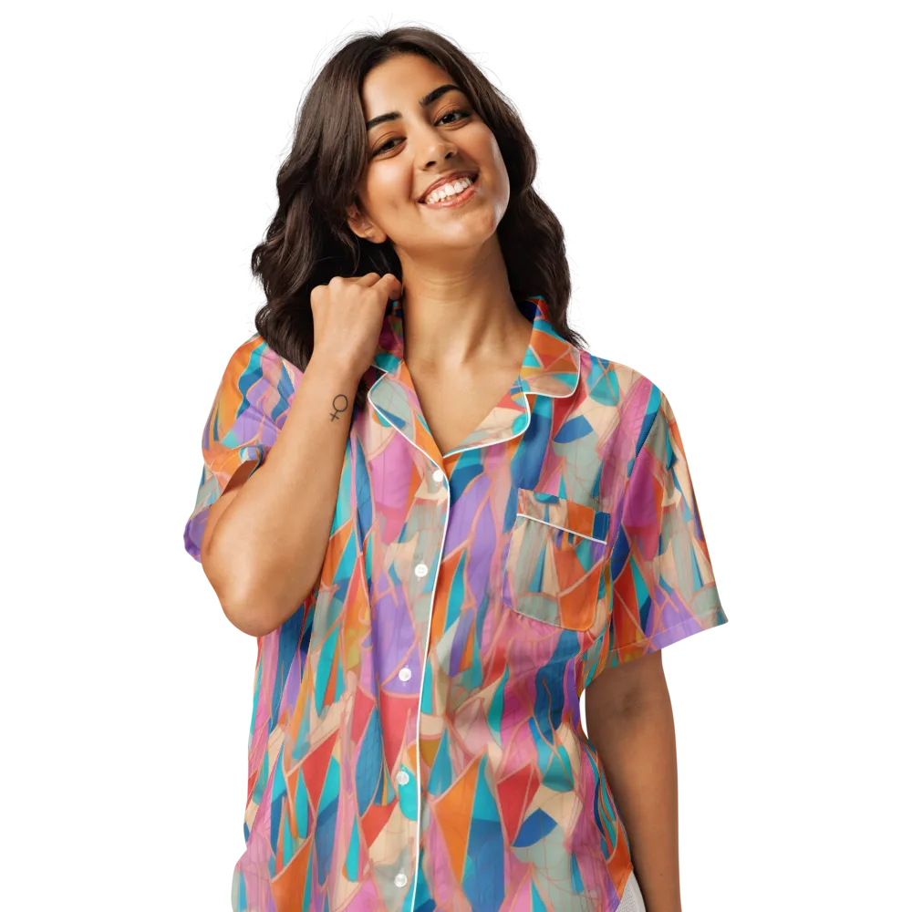 Chromatic Drapery on Women's Short Sleeve Pajama Top — Front