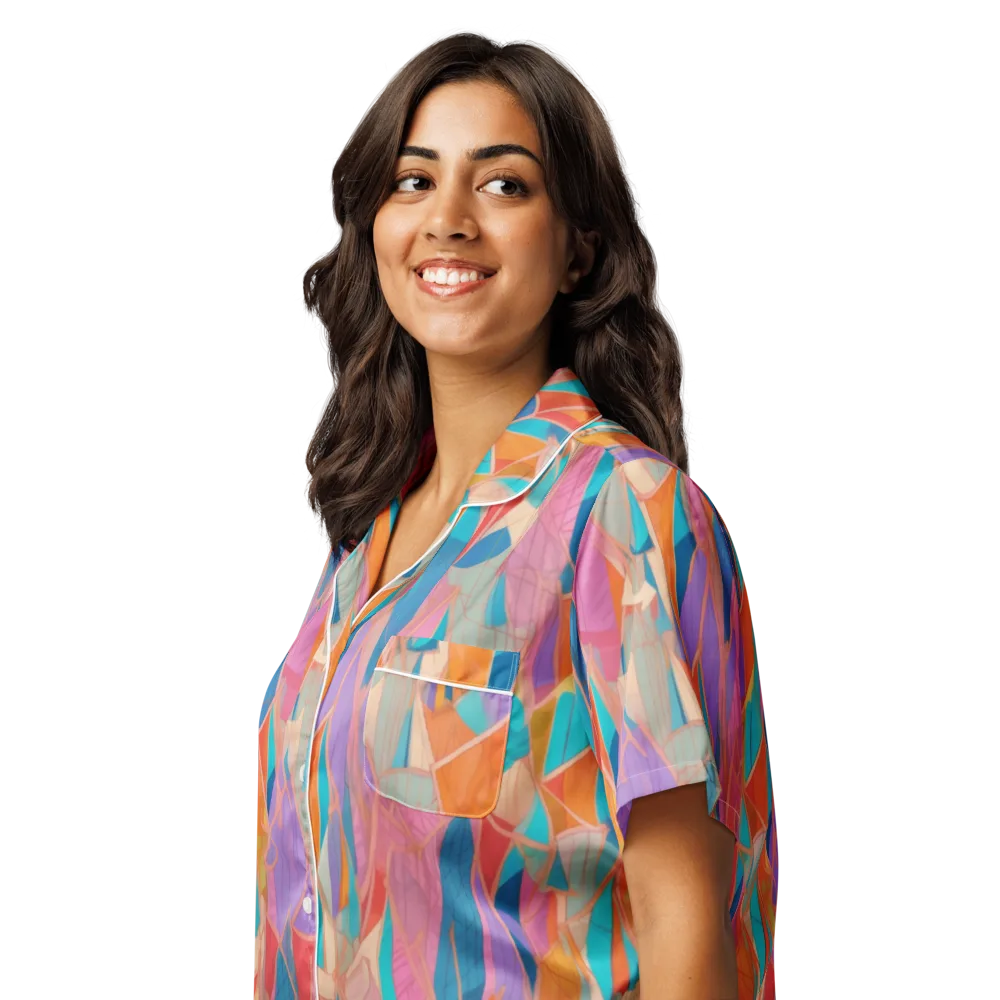 Chromatic Drapery on Women's Short Sleeve Pajama Top — Left Front