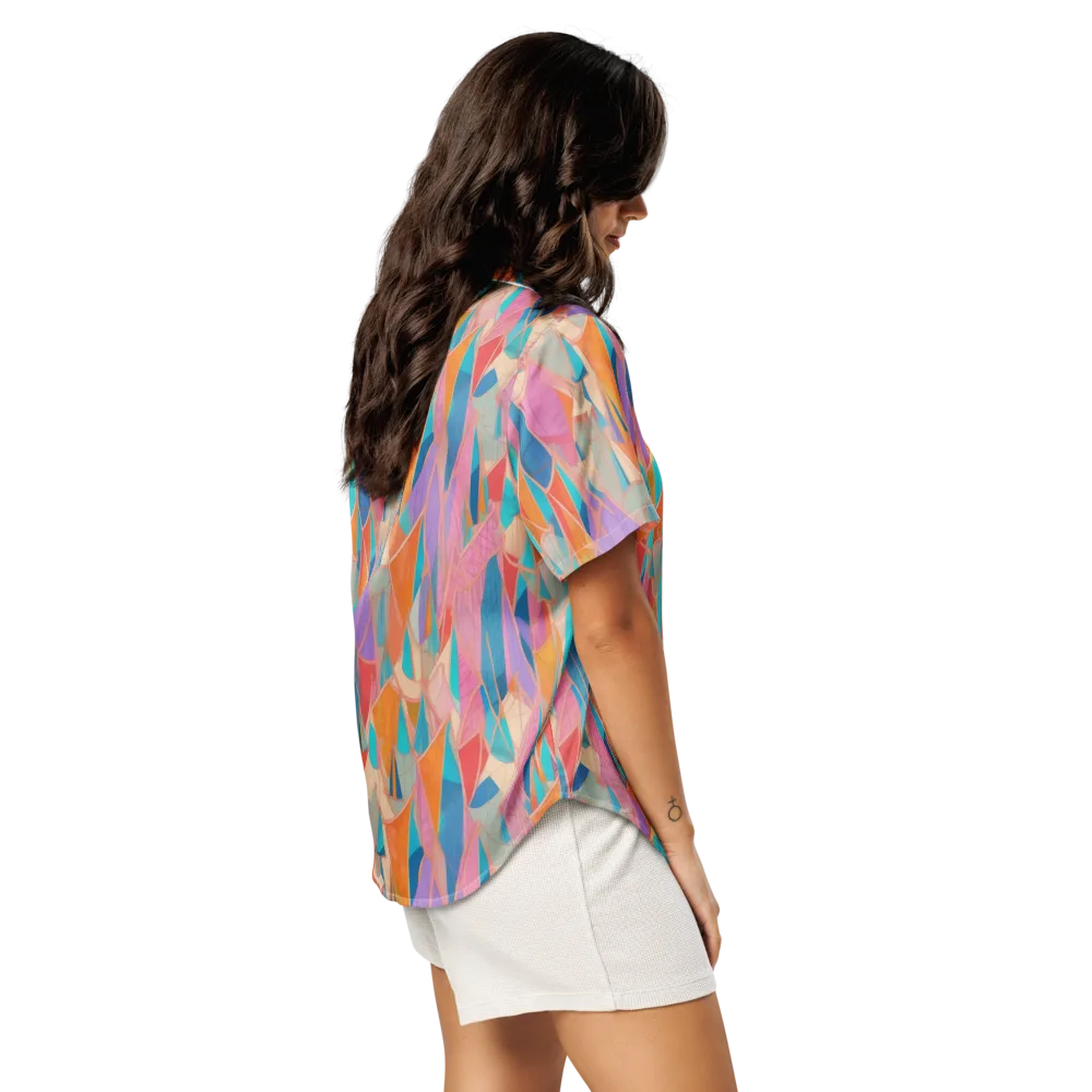 Chromatic Drapery on Women's Short Sleeve Pajama Top — Right Back