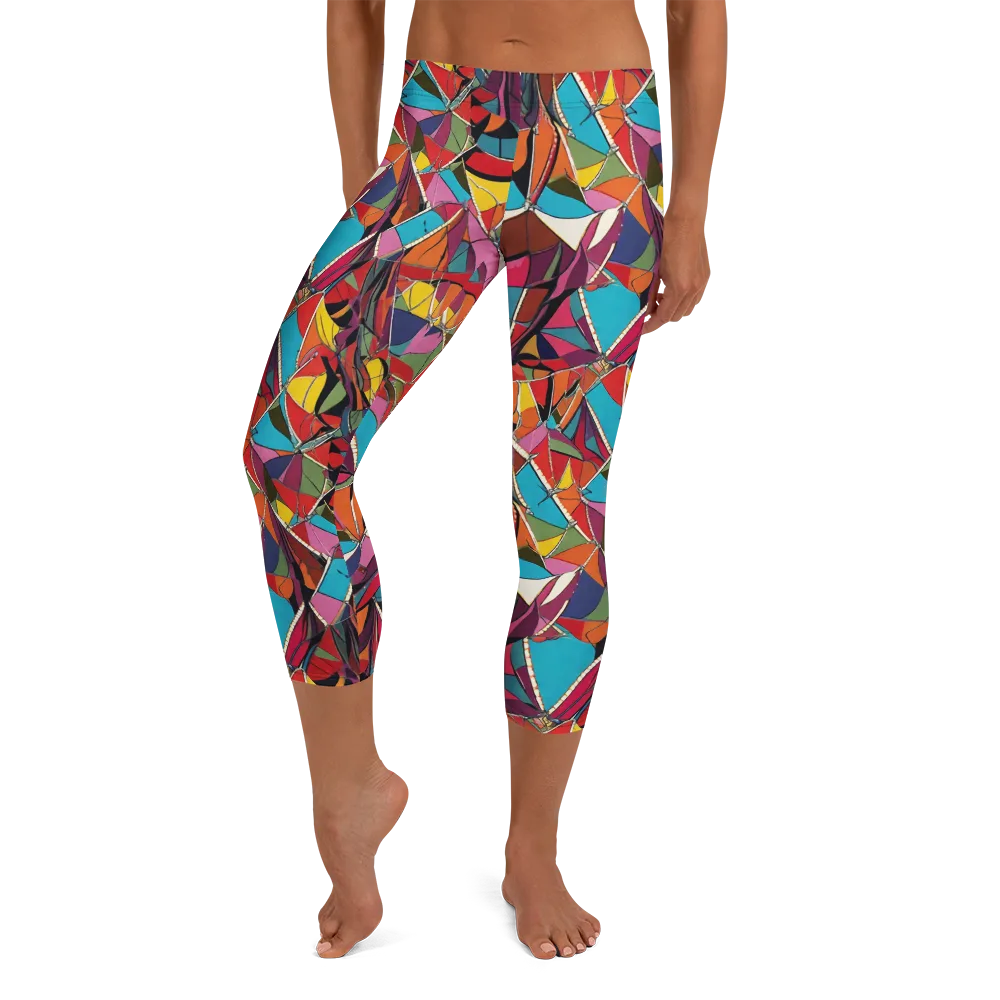 Stained Glass Static on Capri Leggings — Front