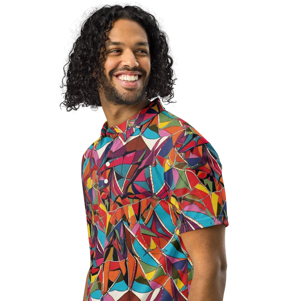 Stained Glass Static on Men's Slim Fit Polo Shirt — Left Front