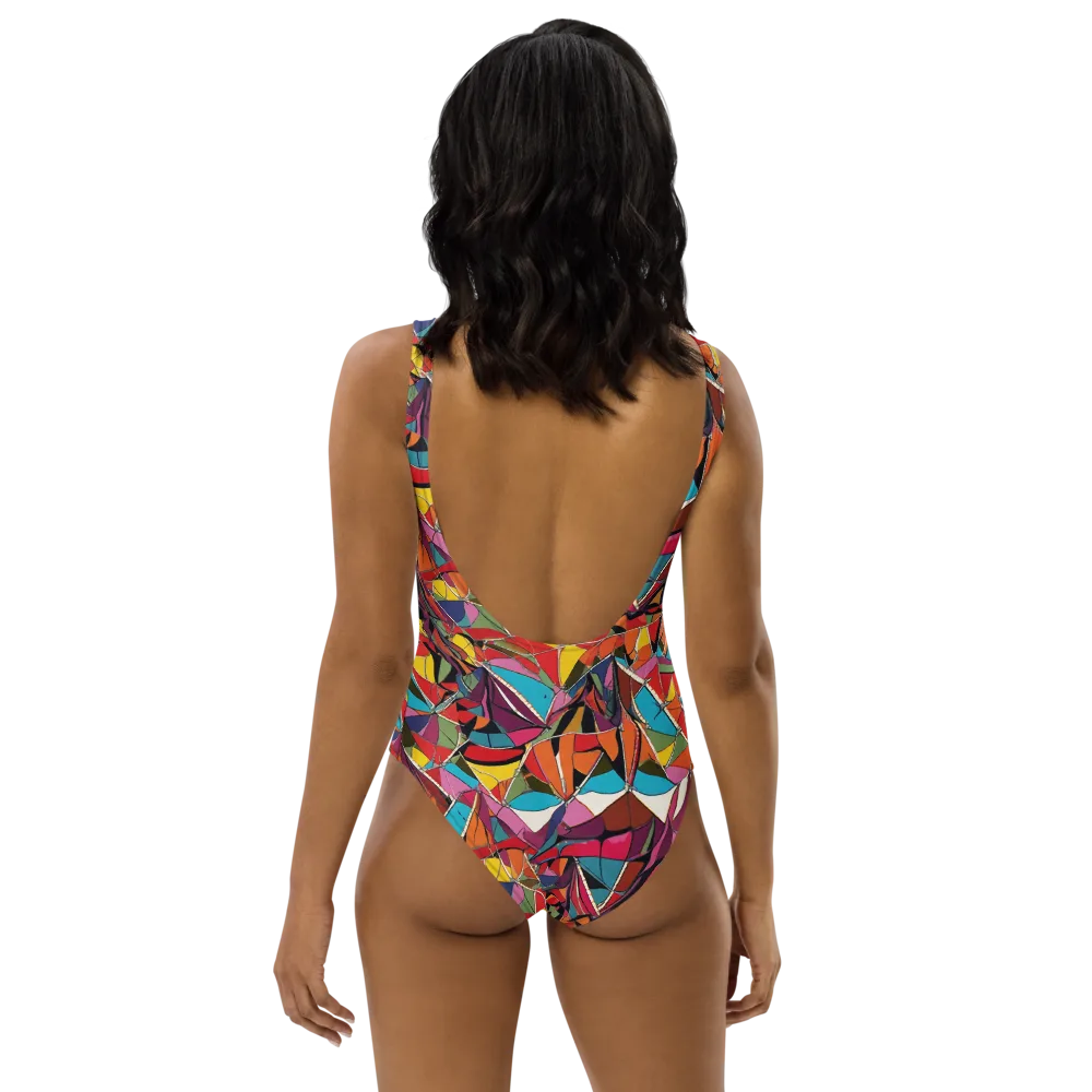 Stained Glass Static on One-Piece Swimsuit — Back