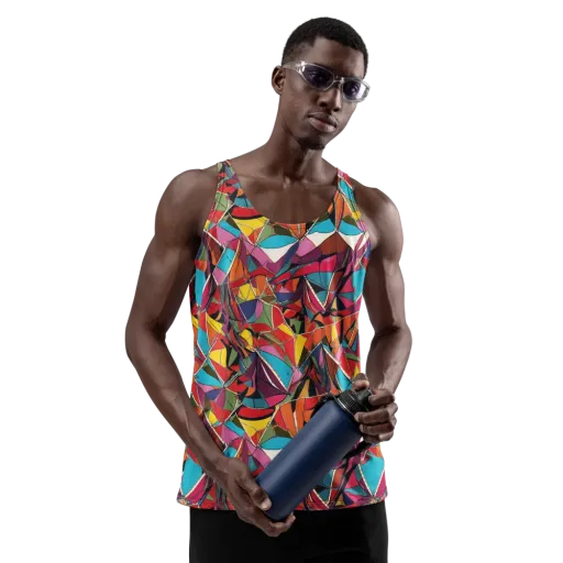 Stained Glass Static on a Men's Tank Top